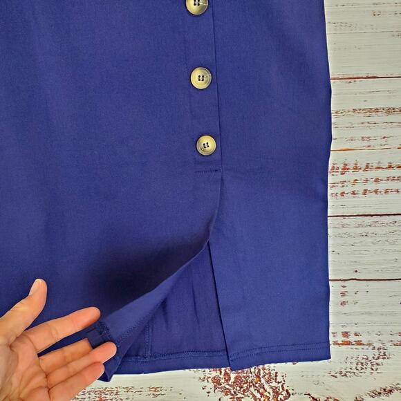 She + Sky Navy Babydoll Sundress Size M Button Accent Zip Back Slit Front NWT - Picture 4 of 12